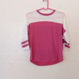 Btween Us Pink & White Baseball Jersey NWT Size M